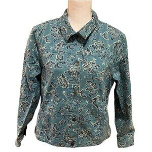 LL Bean jacket size medium 90's bandana print light teal blue cotton vintage